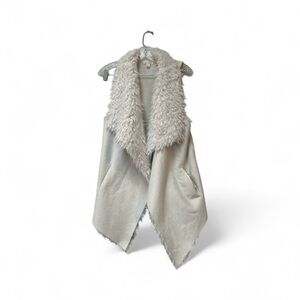 Francesca’s Faux Fur Open Front Vest Cream Boho Size L